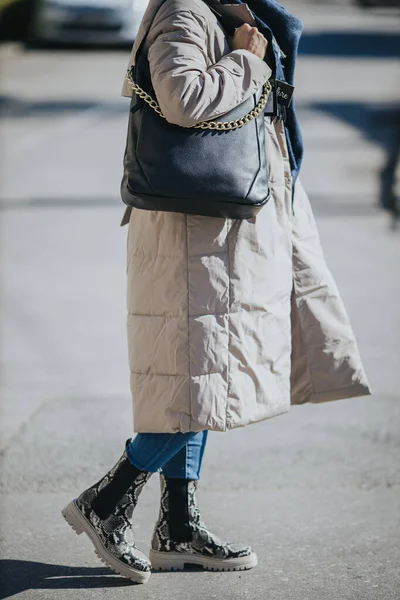 Closeup Fashionable Female Boots Woman — 图库照片