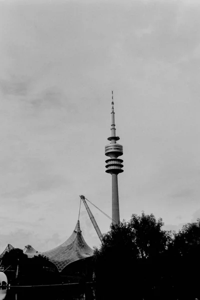 Vertical Grayscale Shot Olympic Park Munich Germany — Fotografia de Stock