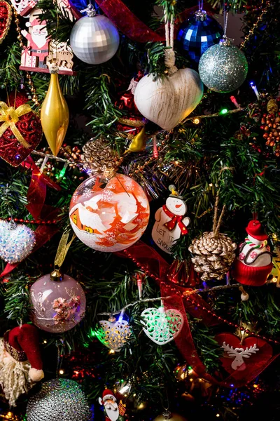 Christmas Tree Shiny Toys Lights Decorations Winter — Photo