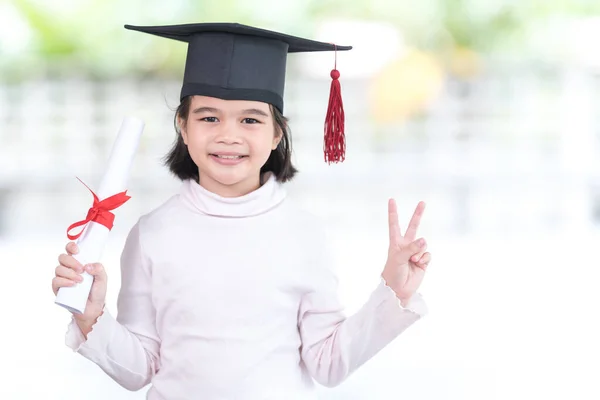 Happy Southeast Asian Schoolgirl Certificate Celebrating Graduation Thailand — Stock Photo, Image