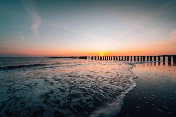 Beautiful Sunset Sea Westkapelle Zeeland Netherlands — Stok fotoğraf