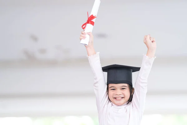 Happy Southeast Asian Schoolgirl Certificate Celebrating Graduation Thailand — Stock Photo, Image