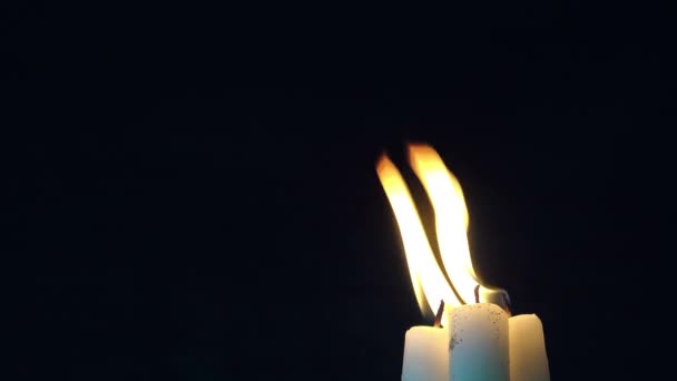 Burning Candle Black Background — Stock Video