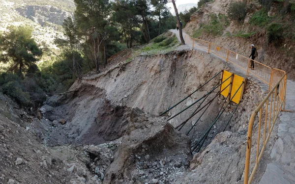 Torrential Rains Late 2018 Damaged Caminito Del Rey Footpath Chorro — Stock Photo, Image