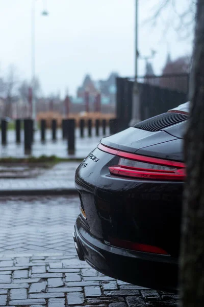 Amsterdan Netherlands Feb 2020 Vertical Shot Curved End Porsche Car — Stock Photo, Image