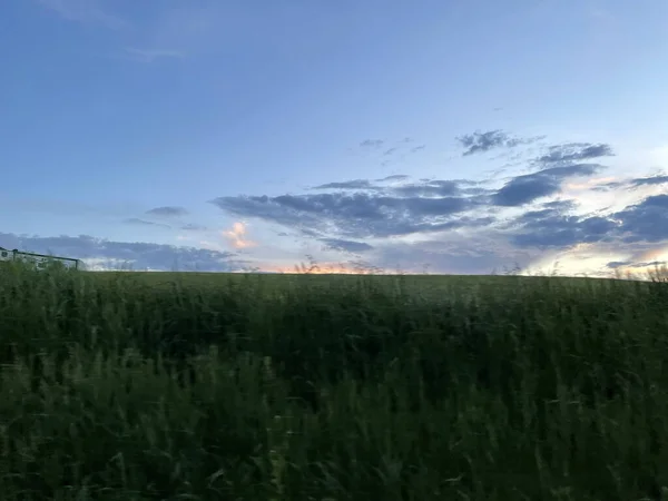 Green Field Sunset Sky Spring — Φωτογραφία Αρχείου