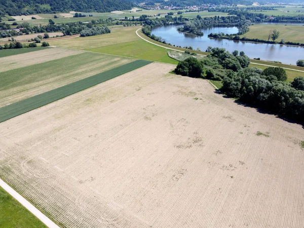 Aerial View Bavaria Summer Meadow Danube Region — Stockfoto