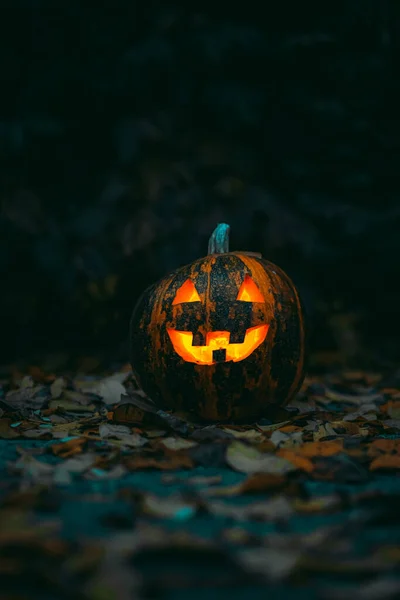 Vertical Shot Illuminated Scary Jack Lantern Smoke — 스톡 사진