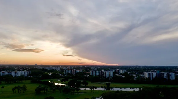 Aerial Landscape View Fort Lauderdale Florida Colorful Sunset Shot Drone —  Fotos de Stock