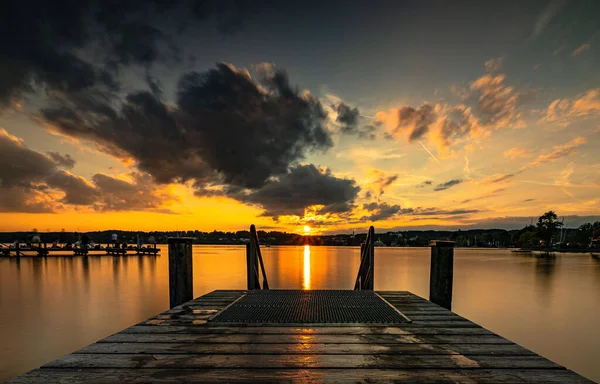 Boardwalk Lake Beautiful Sunset View Background Germany — Fotografia de Stock
