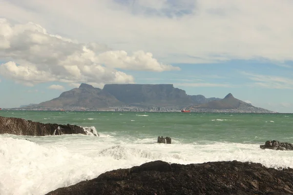 Landscape Table Mountain Surrounded Sea Cloudy Sky South Africa — стокове фото