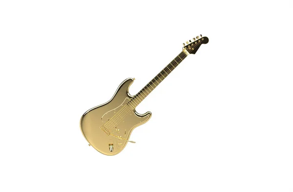 Uma Renderização Guitarra Elétrica Dourada Isolada Fundo Branco — Fotografia de Stock