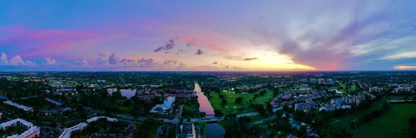 Aerial Landscape View Fort Lauderdale Florida Colorful Sunset Shot Drone — Stockfoto