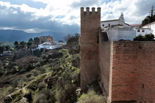 Ronda Andalusia Spain View Fortified Walls Surrounding Landscape Back Light — Stok fotoğraf