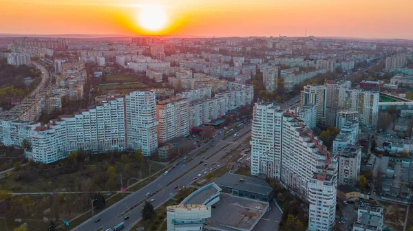 stock image A landscape of buildings and roads during the sunset in Chisinau, Moldova