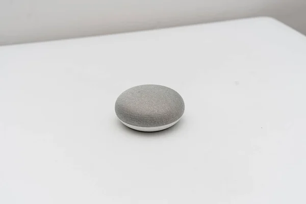 Closeup Mini Smart Speaker White Surface — стоковое фото