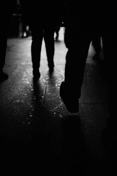 Grayscale Human Walking Sidewalk — Fotografia de Stock