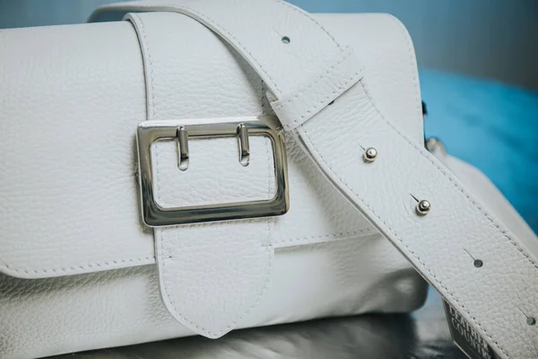 Closeup Small Leather Handbag Silver Details — стоковое фото