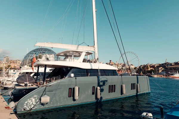 Luxury Yacht Anchored Genoa Port Summer — Zdjęcie stockowe