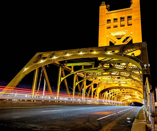 Long Steel Bridge Lights Night — Stockfoto
