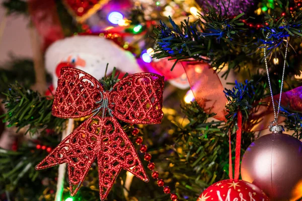 Christmas Tree Shiny Toys Lights Decorations Winter — Foto de Stock