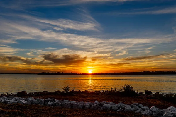 Scenery Cloudy Sunset Lake Thunderbird Norman Oklahoma Usa — стоковое фото