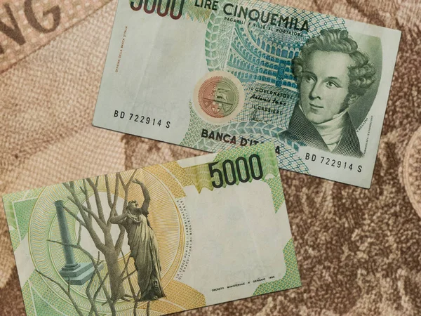 Billetes 5000 Liras Que Representan Vicenzo Bellini Antigua Moneda Italiana — Foto de Stock