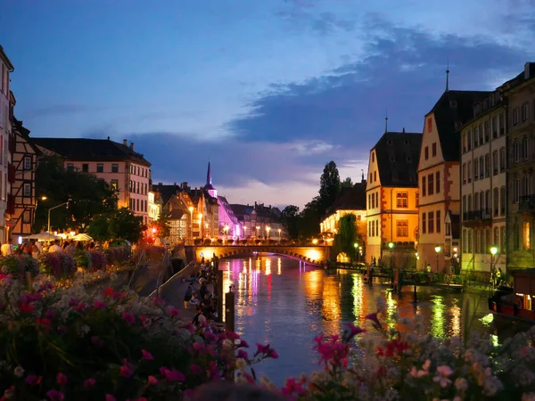 Strasbourg France Липня 2021 Красиве Видовище Водного Каналу Страсбурзі Вночі — стокове фото