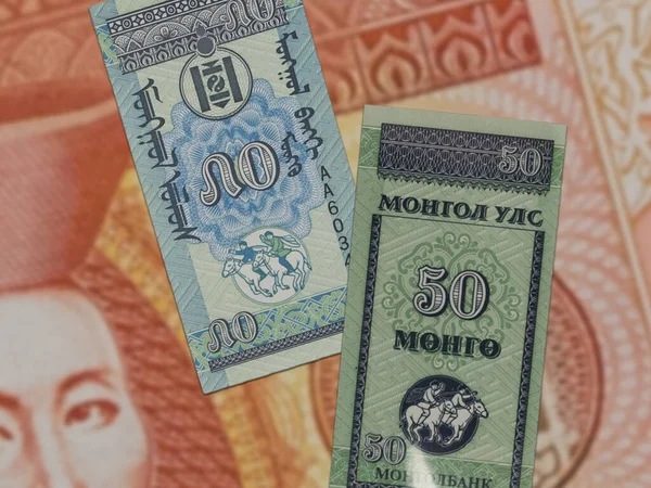 Mongolian Mongo Banknotes Cash Paper Money Cash Paper Money Tablecloth — Φωτογραφία Αρχείου