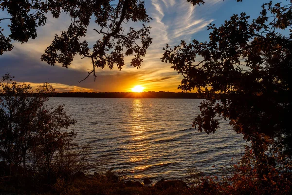Scenery Cloudy Sunset Lake Thunderbird Norman Oklahoma Usa — Stock fotografie