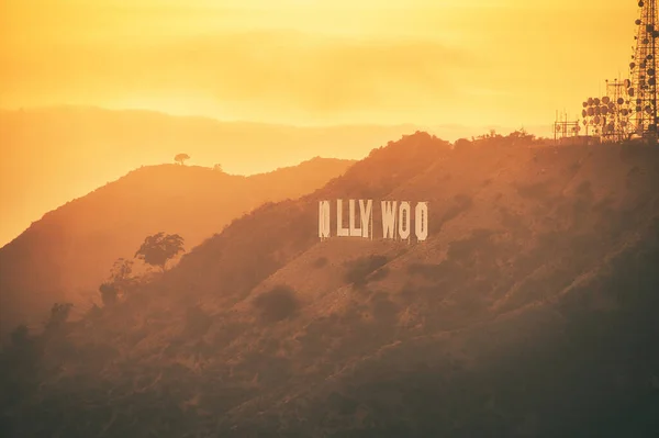 Hollywood Sign Mountain Fascinating Sunset Usa — Stockfoto