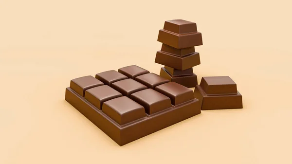 Chocolate Bar Stack Isolated Soft Caramel Background Illustration — Stock Photo, Image