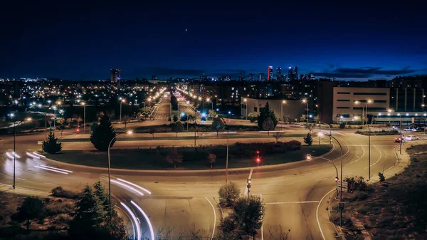 Long Exposure Night Cityscape Sanchinarro Madrid Spain — стокове фото