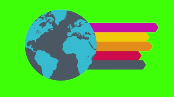 Глобус Инфографикой Ленты Зеленый Экран Анимации Vfx — стоковое видео