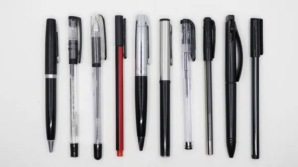 Set Black Pens Isolated White Background — Stock Photo, Image