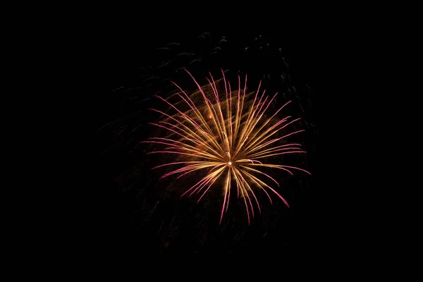 Exploding Orange Fireworks Black Background — Stock Photo, Image