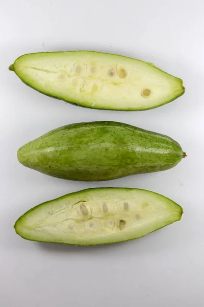 Top View Young Unripe Healthy Organic Fresh Pointed Gourds Cut — Stock Photo, Image