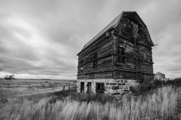 Grayscale Shot Old Barn Field — Stock Photo, Image