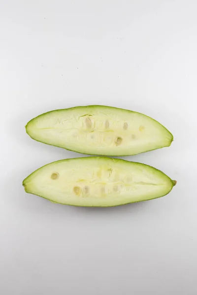 Top View Young Unripe Healthy Organic Fresh Pointed Gourd Cut — Stock Photo, Image