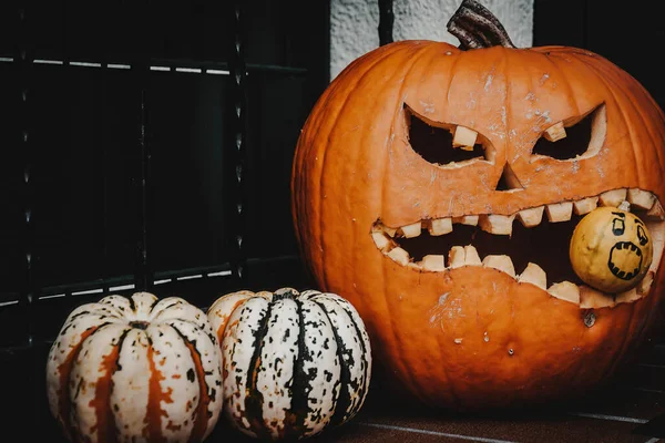 Primer Plano Una Calabaza Para Una Decoración Halloween —  Fotos de Stock
