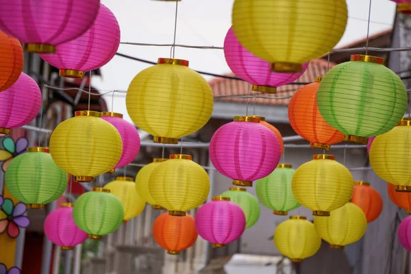 Closeup Colorful Lanterns Street — Stockfoto