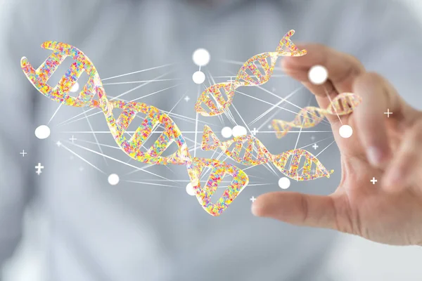 Forskare Som Studerar Återgivning Dna Strängar Hologram — Stockfoto