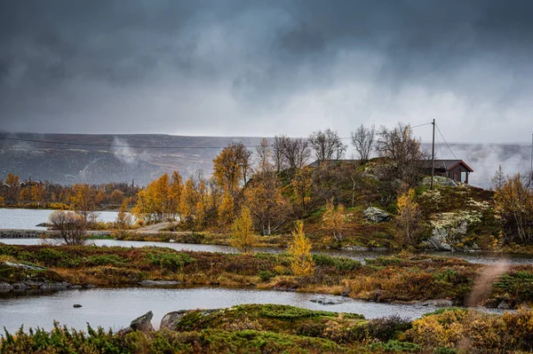 Ett Hus Åkern Vid Sjön Norge — Stockfoto
