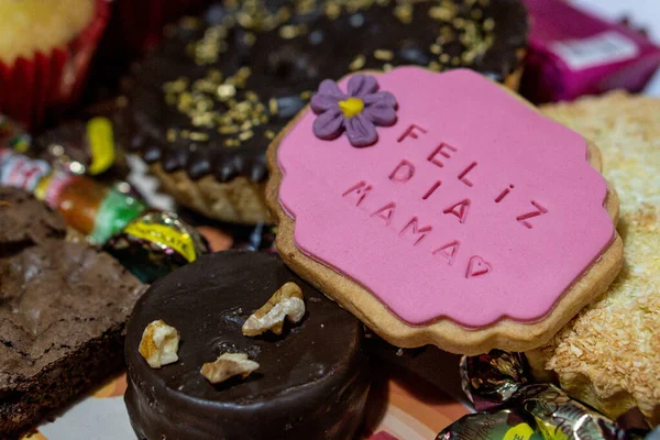 Egy Közelkép Cookie Cukorkák Egyéb Édességek — Stock Fotó