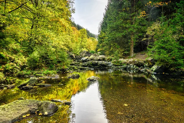 Peaceful Scene River Bed Engagement Island Oker Harz Mountains Germany — Stock fotografie