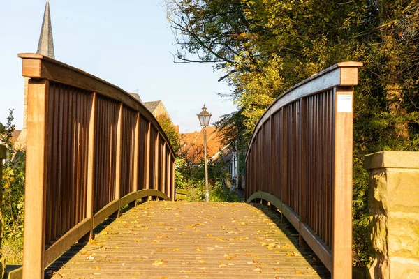 Güneşli Bir Günde Parkta Metal Parmaklıklı Bir Köprü — Stok fotoğraf