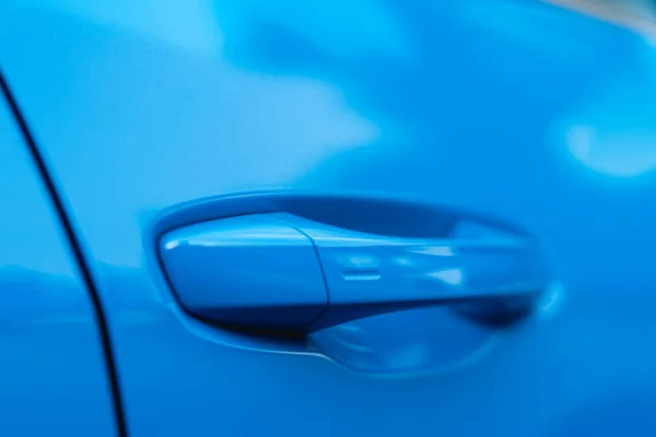 Closeup Blue Modern Car Door Handle — Stock Photo, Image