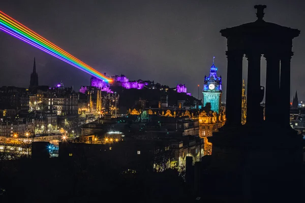 Una Hermosa Vista Nocturna Monumento Dugald Stewart Edimburgo Reino Unido —  Fotos de Stock