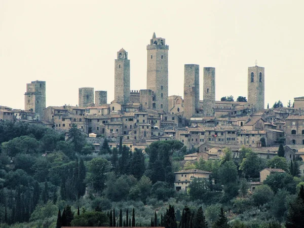 Bela Vista Cidade Medieval San Gimignano Dia Sombrio Toscana Itália — Fotografia de Stock