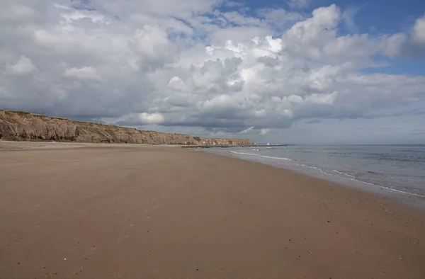 Αποτυπώματα Μια Άδεια Αμμώδη Παραλία Στο Seaham County Durham Ηνωμένο — Φωτογραφία Αρχείου